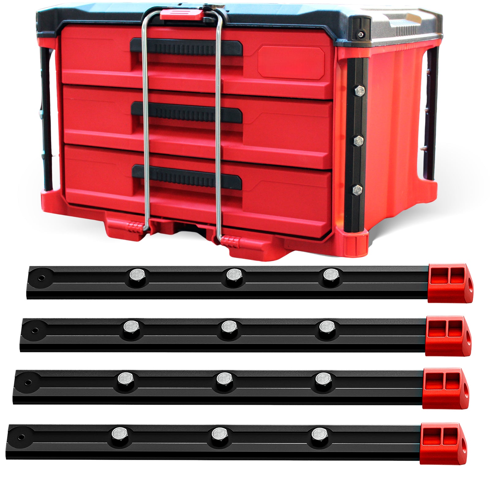 Threaded Rail Set Alpha Rails™ Black - Threaded Milwaukee Packout Rails – Alpha Engineered