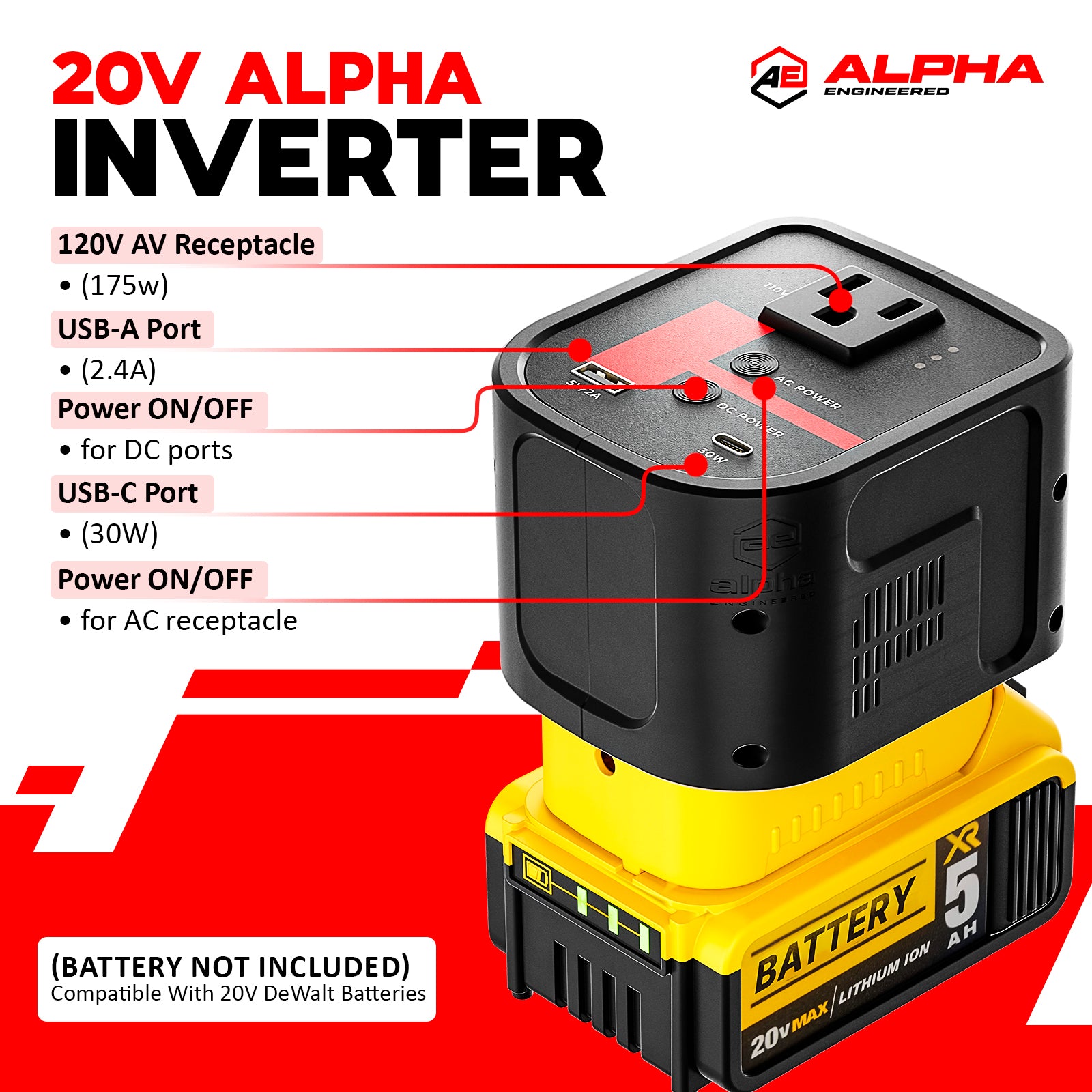 Alpha Inverter Power Supply Inverter for DeWalt 20V Battery