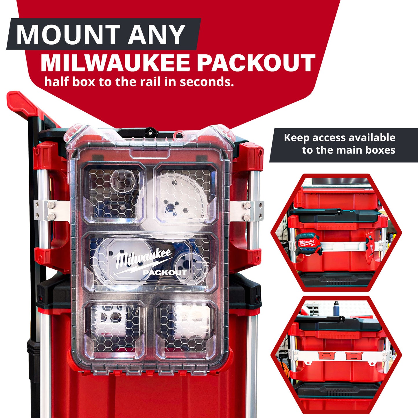 Tool Rail Mount - Compatible with Milwaukee Packout