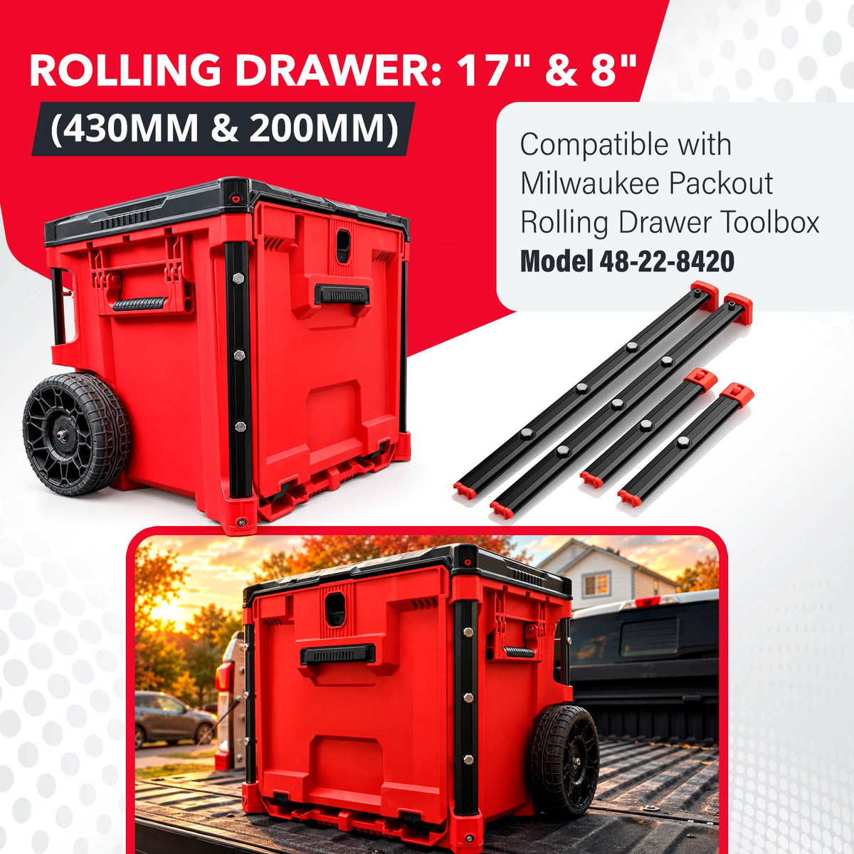 Alpha™ Rails Black - Threaded Milwaukee Packout Rails