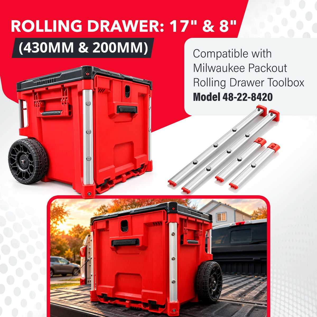 Alpha™ Rails Silver - Threaded Milwaukee Packout Rails